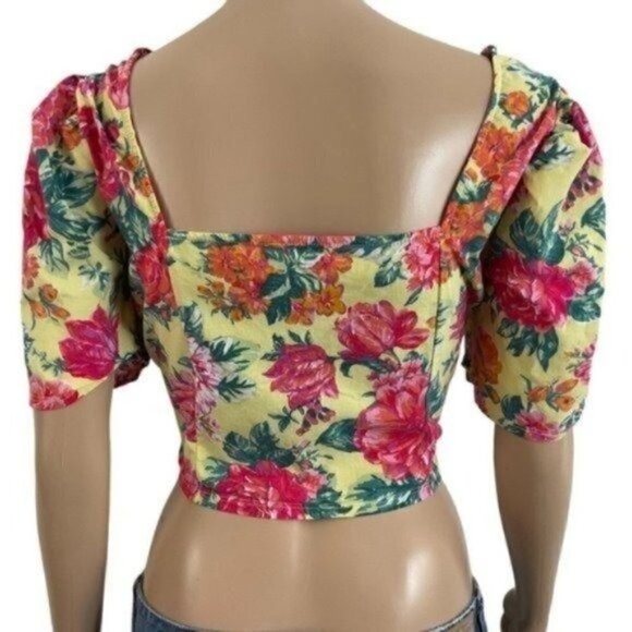 BLASHE Vibrant Floral Crop Top Rayon Spandex Blend Size Large - Picture 4 of 9